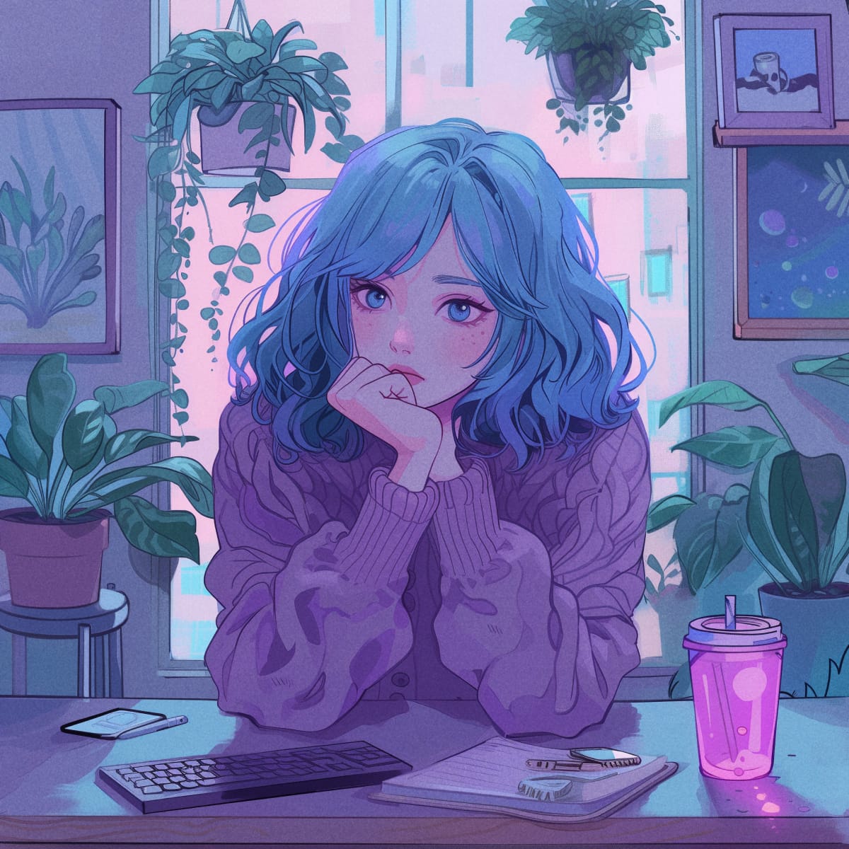 blue haired girl thinking, to add a face to the name even if it's just provided by wordpress